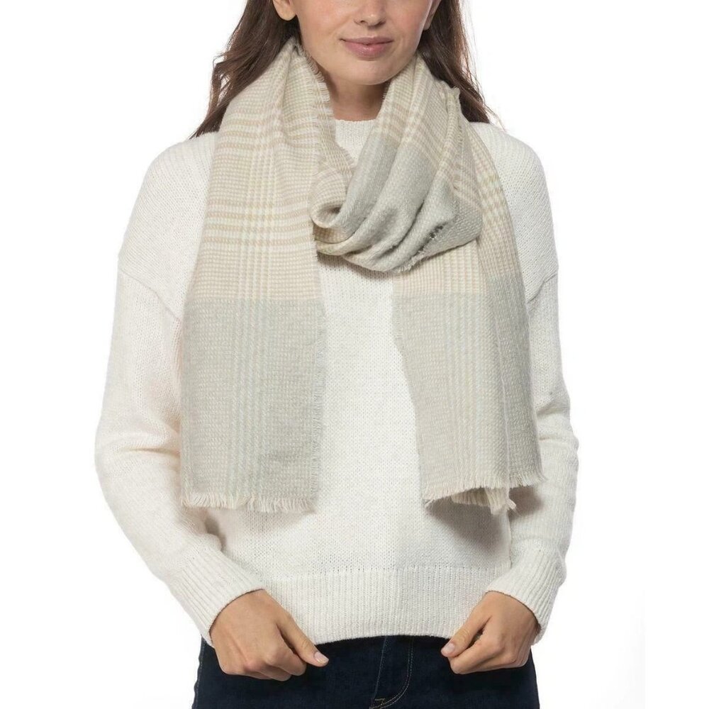 INC International‎ Concepts Women's Plaid Colorblock Scarf Grey Beige NWT